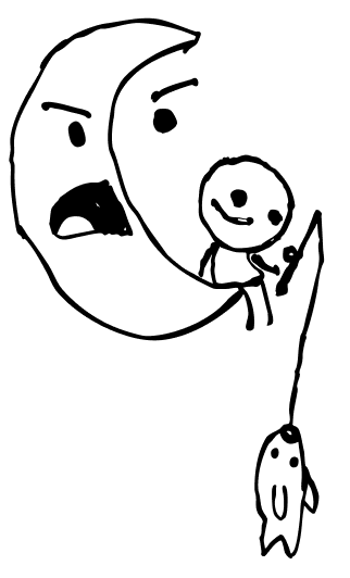 A drawing of a sad moon